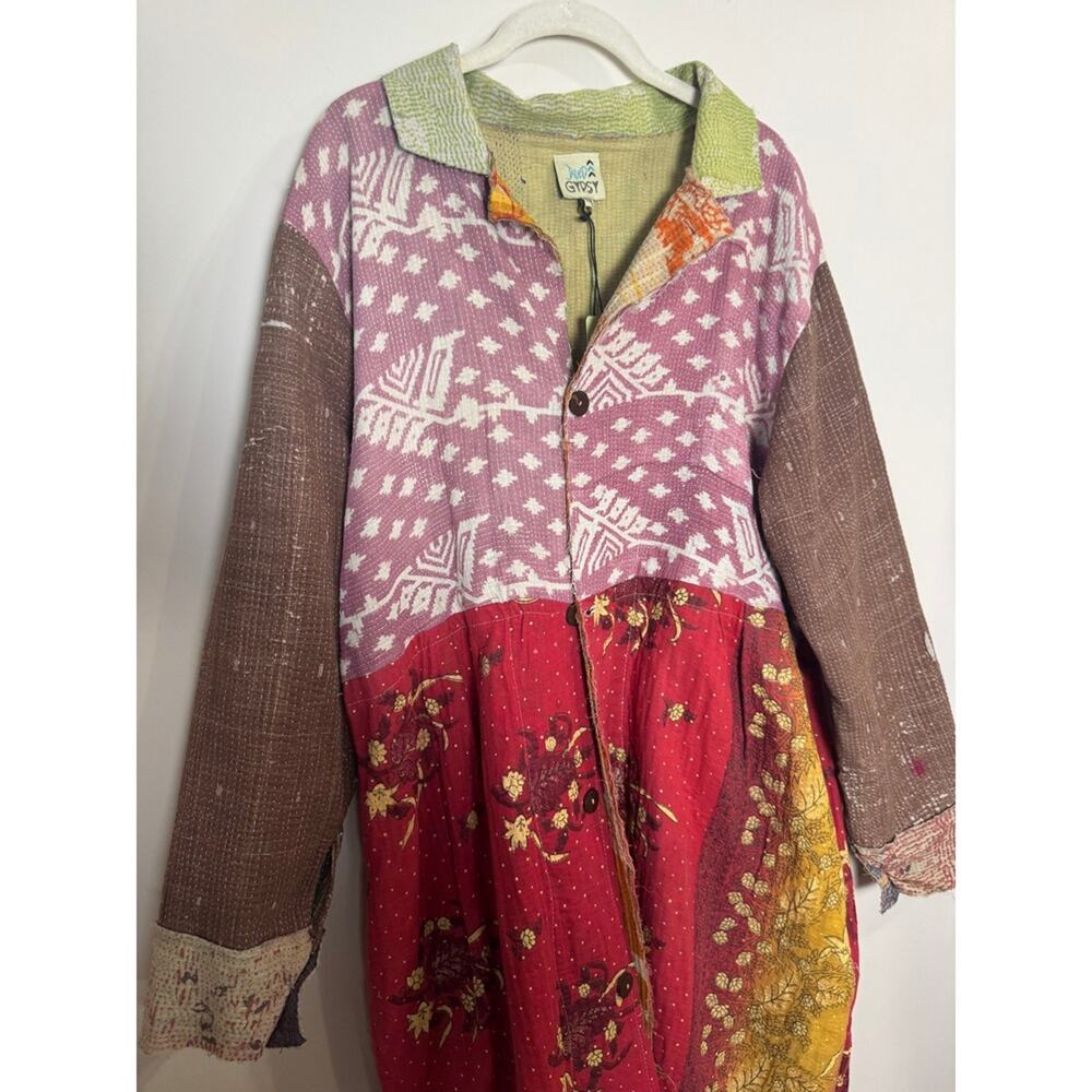 JADED GYPSY Patchwork Kantha Quilted Duster Coat Kimono Boho Festival - Picture 6 of 7